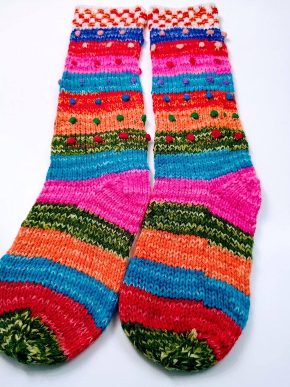 Hand-knitted wool warm socks with Andean designs for winter warmth